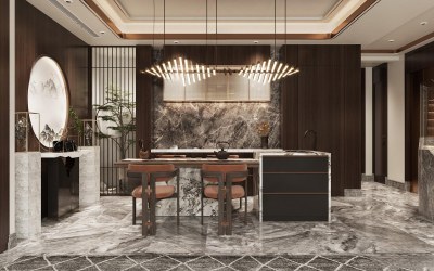 新中式家居餐厅3D模型下载